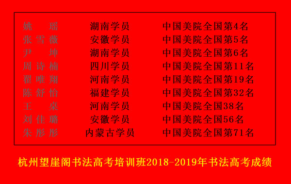 杭州望崖閣書法高考培訓班2018-2019年書法高考成績